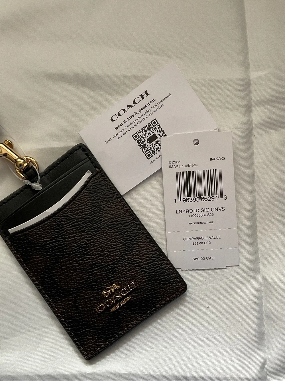 Coach Black and Gold Leather Lanyard Card Case